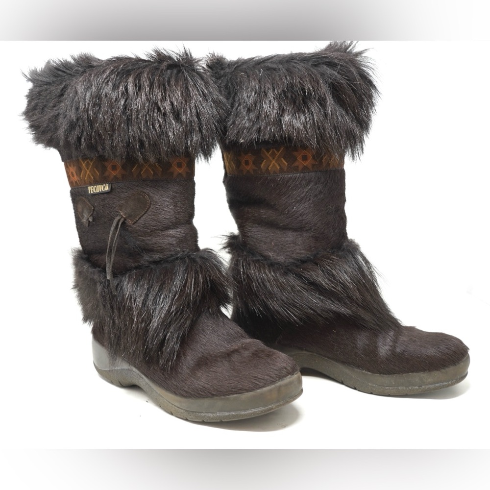 Tecnica Skandia Women’s Dark Brown Goat Hair Fur Apres Ski Boots Italy Size 7.5